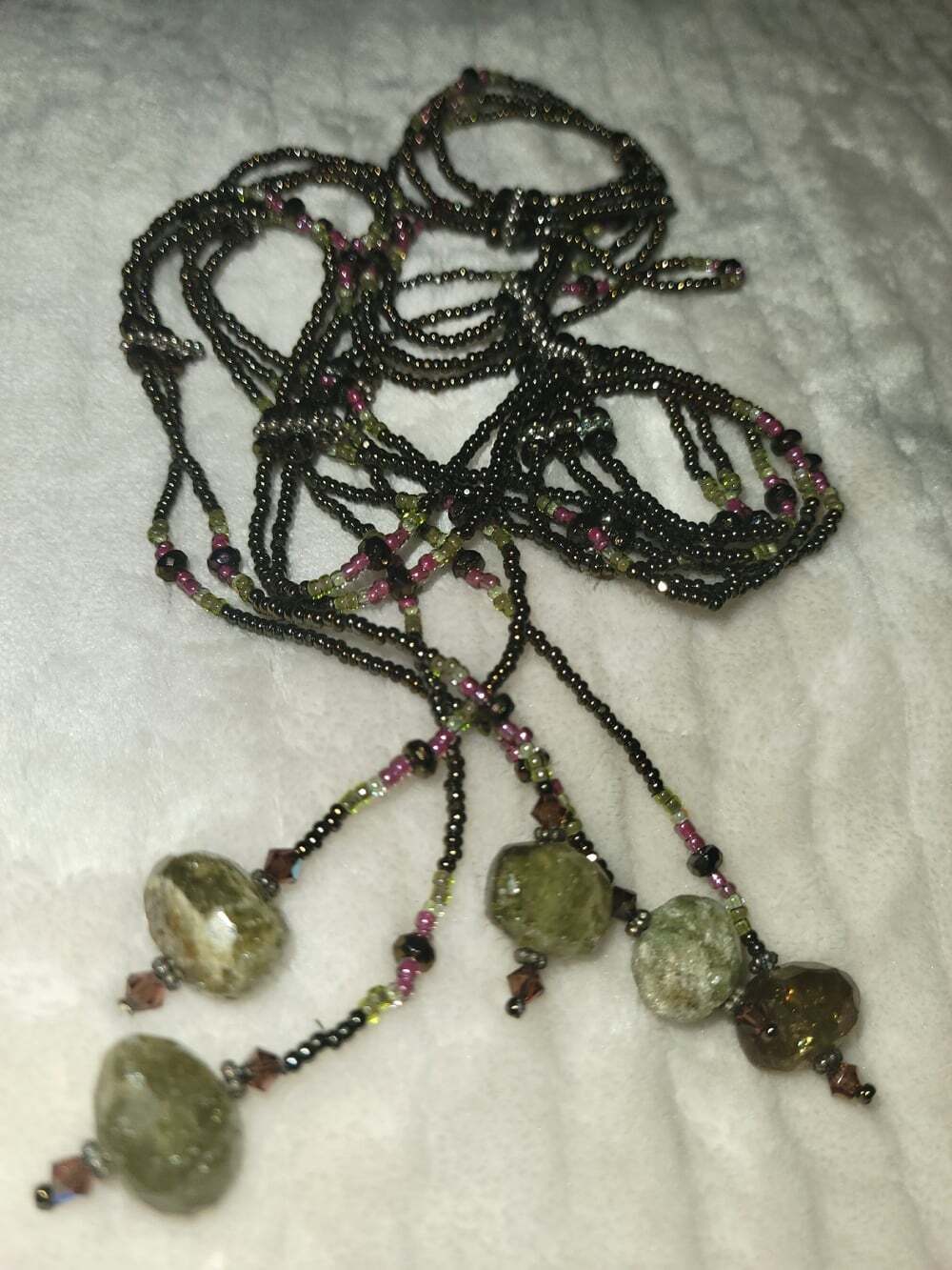 Amy Leiner 40.5" tie neckless Semi Precious Stones green Beads Boho Hippie READ